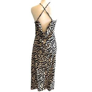 90s Slip Dress MIDI Med Geometric Animal Print Spaghetti Cocktail Party Babydoll